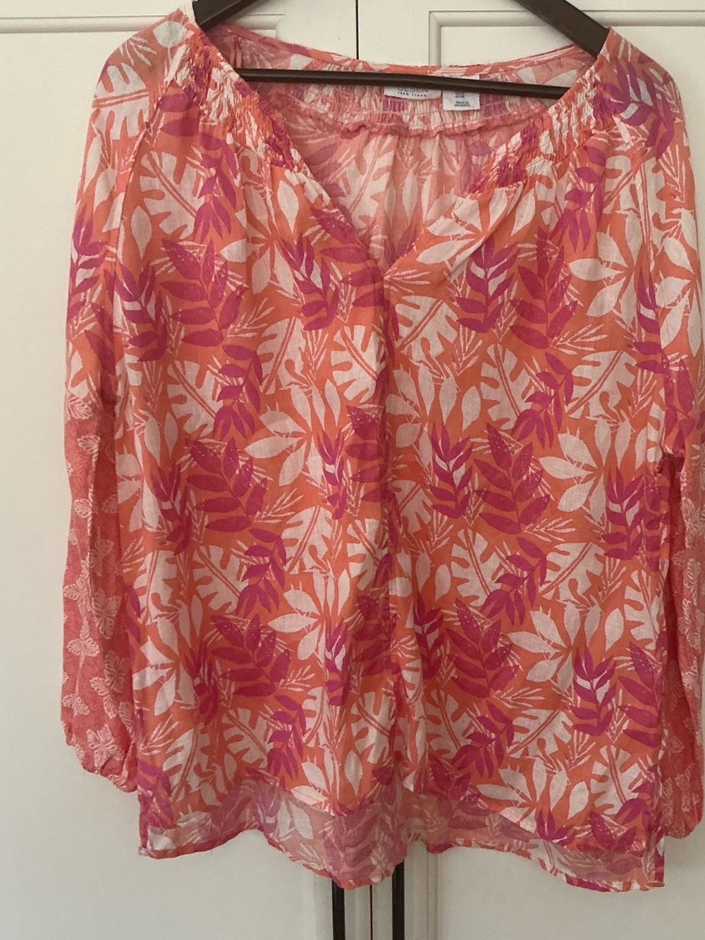 Sigrid Olsen 100% Linen Tropical Palm Leaf Blouse Sz M
